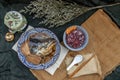 Salmon kabutoni steamed with sweet soya sauce with golden needle mushroom and sliced Ã¢â¬â¹Ã¢â¬â¹ginger served with riceberry rice Royalty Free Stock Photo